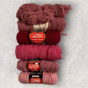 Seven Full and Partial Skeins Yarn Mixed Brands Shades of Pink